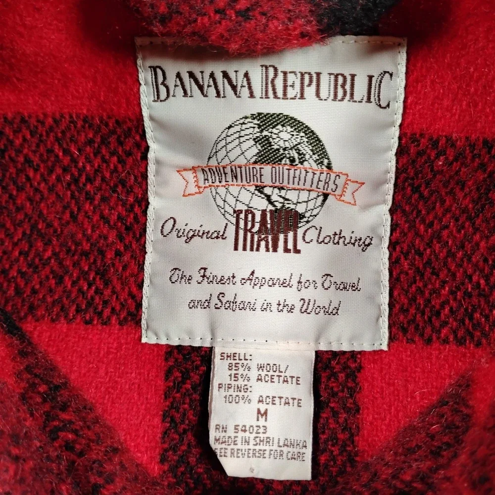 Vintage Banana Republic Adventure Outfitters Men Red Buffalo Plaid Wool Jacket M - Picture 3 of 9